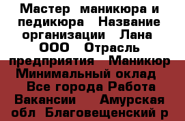 Мастер  маникюра и педикюра › Название организации ­ Лана, ООО › Отрасль предприятия ­ Маникюр › Минимальный оклад ­ 1 - Все города Работа » Вакансии   . Амурская обл.,Благовещенский р-н